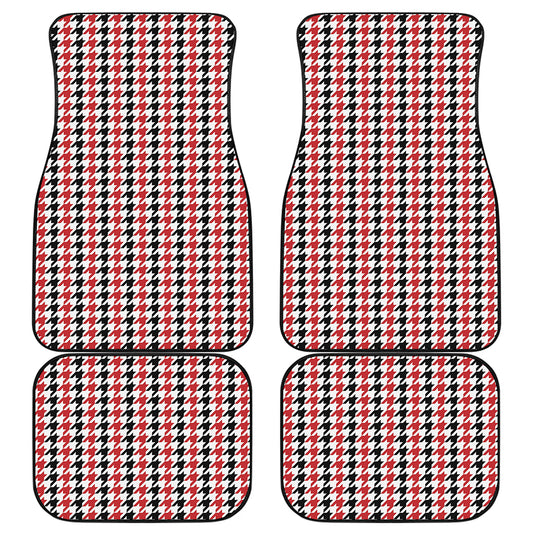 Red Black And White Houndstooth Print Front and Back Car Floor Mats