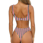 Red Black And White Houndstooth Print Front Bow Tie Bikini