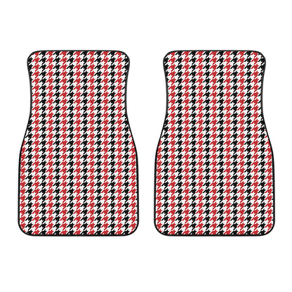 Red Black And White Houndstooth Print Front Car Floor Mats