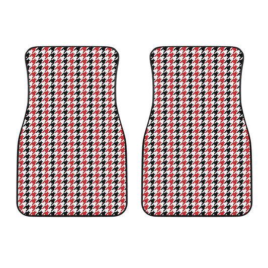 Red Black And White Houndstooth Print Front Car Floor Mats