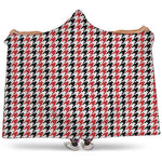 Red Black And White Houndstooth Print Hooded Blanket