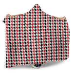 Red Black And White Houndstooth Print Hooded Blanket
