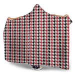 Red Black And White Houndstooth Print Hooded Blanket