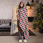 Red Black And White Houndstooth Print Hooded Blanket
