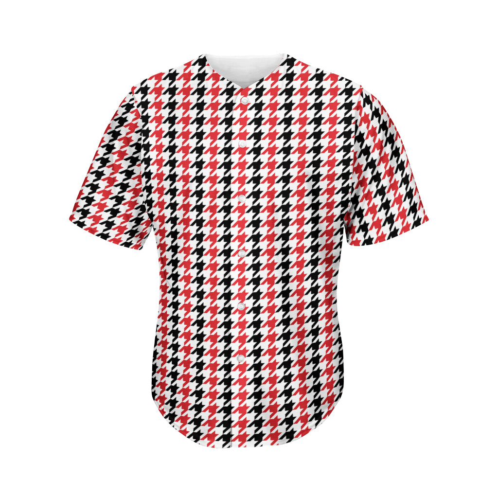 Red Black And White Houndstooth Print Men's Baseball Jersey