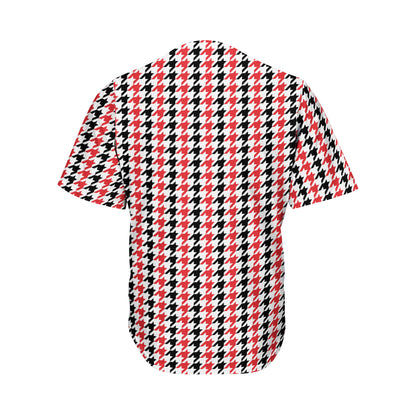 Red Black And White Houndstooth Print Men's Baseball Jersey