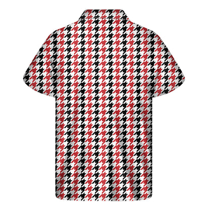 Red Black And White Houndstooth Print Men's Short Sleeve Shirt