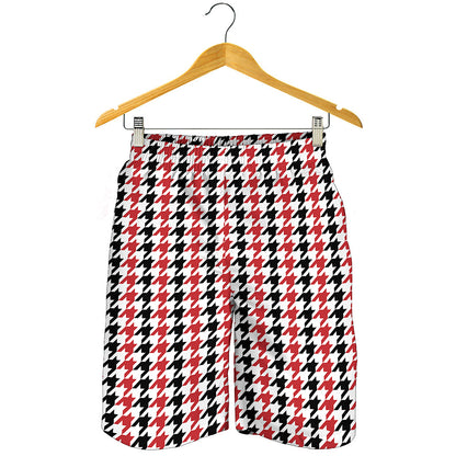 Red Black And White Houndstooth Print Men's Shorts
