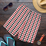 Red Black And White Houndstooth Print Men's Shorts