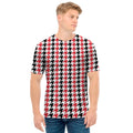 Red Black And White Houndstooth Print Men's T-Shirt