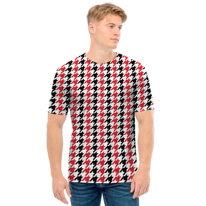 Red Black And White Houndstooth Print Men's T-Shirt
