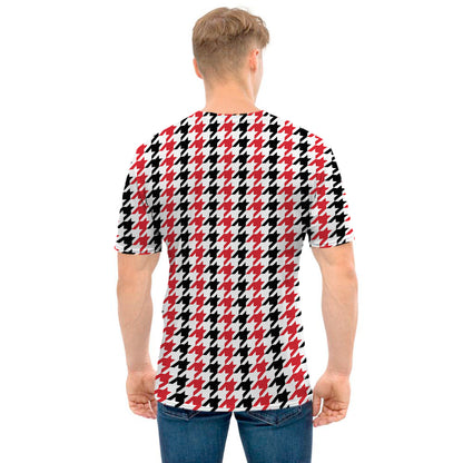 Red Black And White Houndstooth Print Men's T-Shirt