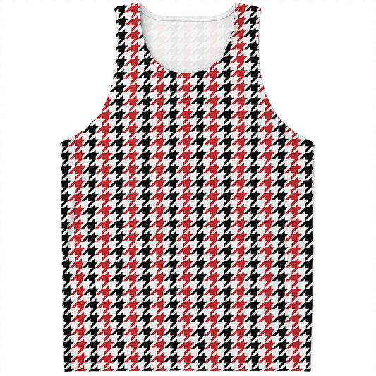 Red Black And White Houndstooth Print Men's Tank Top