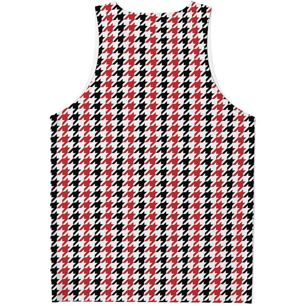 Red Black And White Houndstooth Print Men's Tank Top