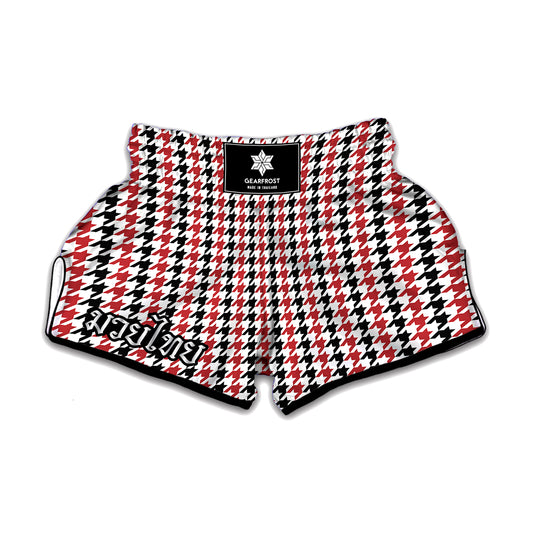 Red Black And White Houndstooth Print Muay Thai Boxing Shorts