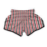 Red Black And White Houndstooth Print Muay Thai Boxing Shorts