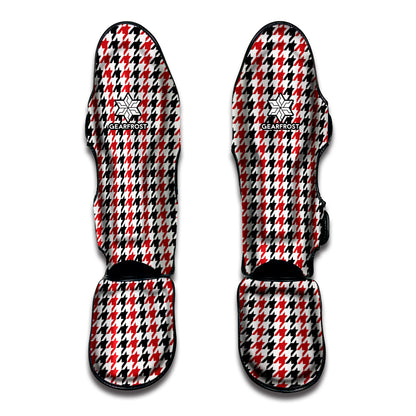 Red Black And White Houndstooth Print Muay Thai Shin Guard