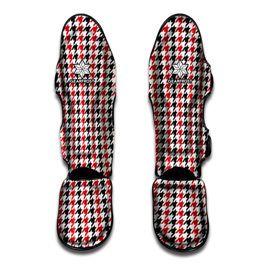 Red Black And White Houndstooth Print Muay Thai Shin Guard