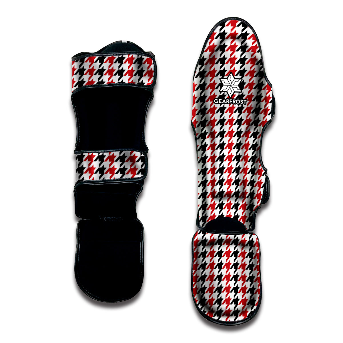 Red Black And White Houndstooth Print Muay Thai Shin Guard
