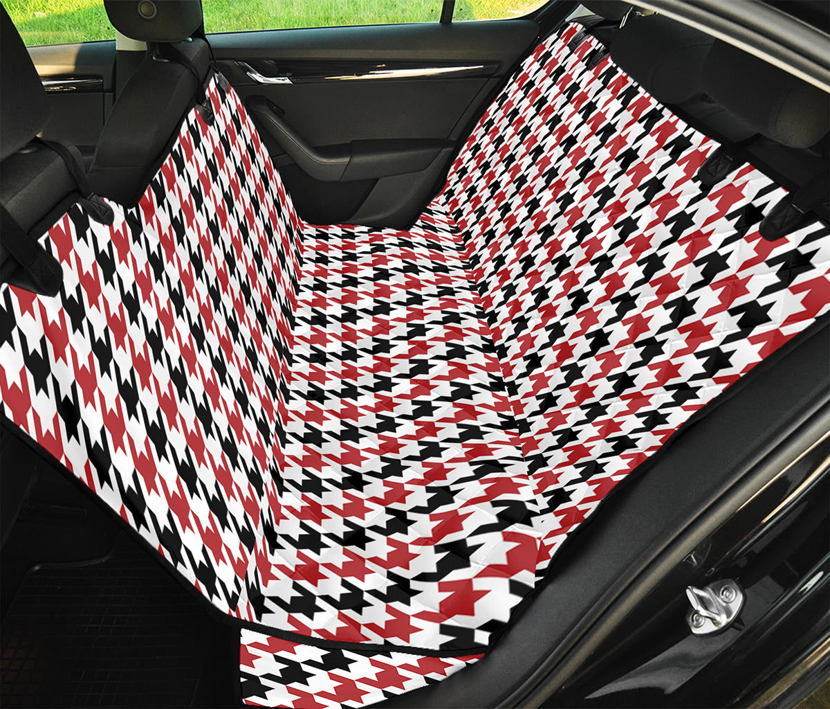 Red Black And White Houndstooth Print Pet Car Back Seat Cover