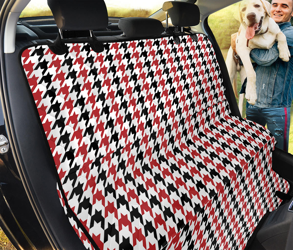 Red Black And White Houndstooth Print Pet Car Back Seat Cover
