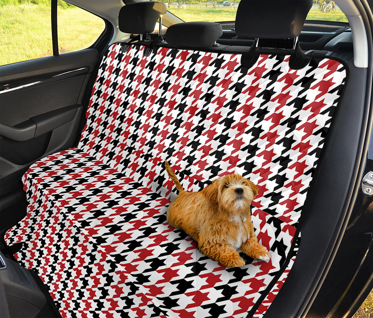 Red Black And White Houndstooth Print Pet Car Back Seat Cover