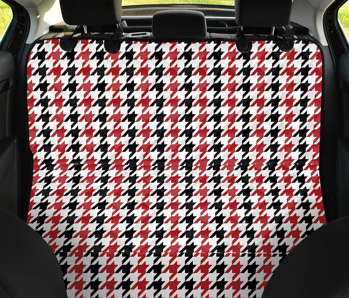 Red Black And White Houndstooth Print Pet Car Back Seat Cover