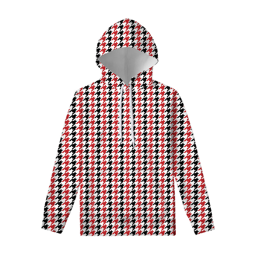 Red Black And White Houndstooth Print Pullover Hoodie