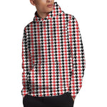 Red Black And White Houndstooth Print Pullover Hoodie