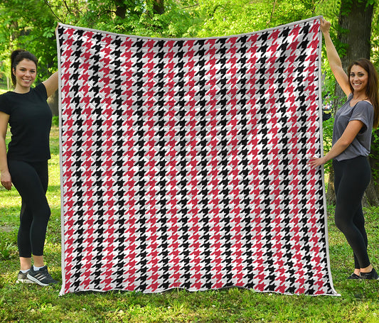 Red Black And White Houndstooth Print Quilt