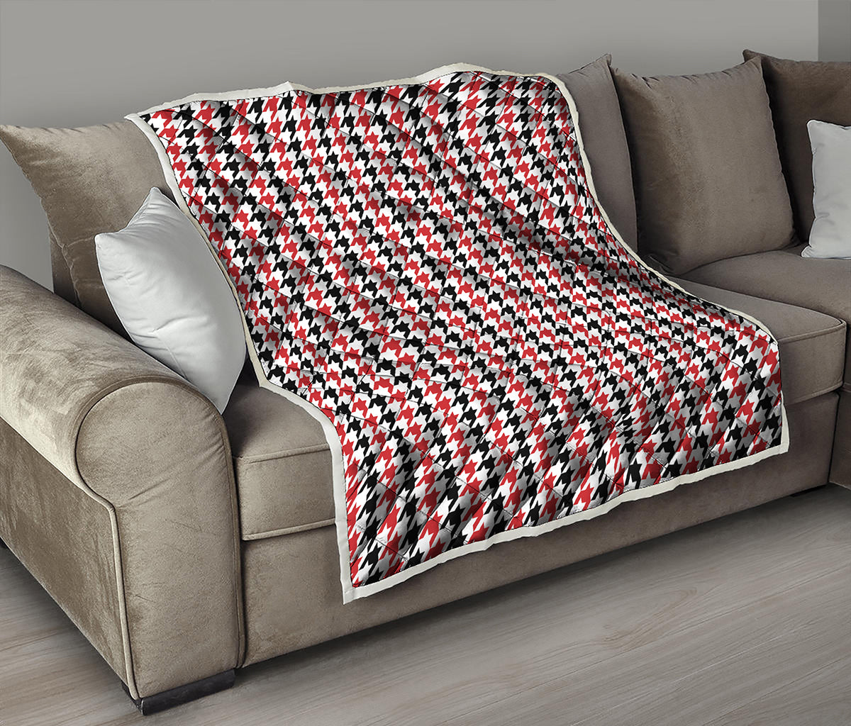 Red Black And White Houndstooth Print Quilt
