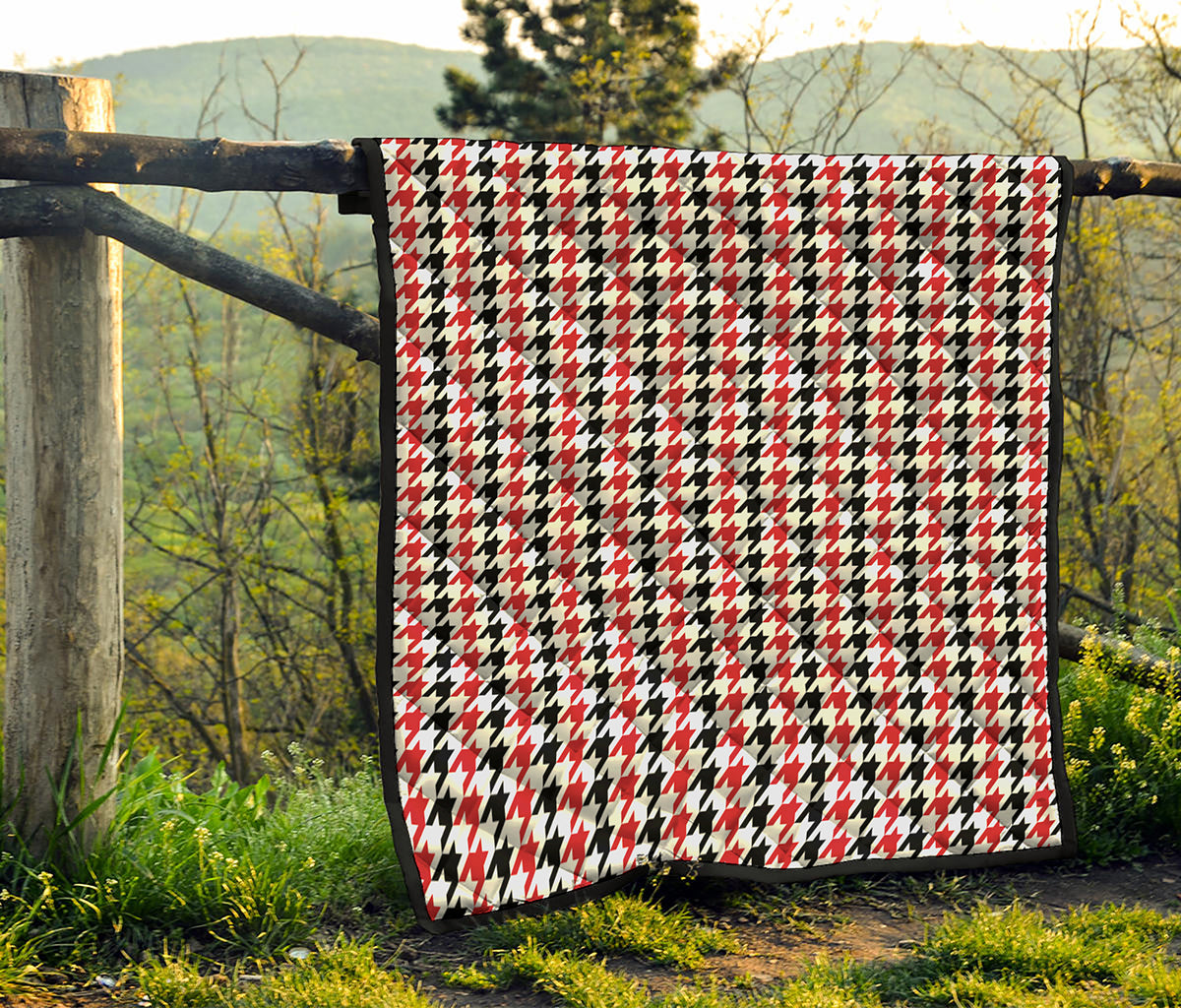 Red Black And White Houndstooth Print Quilt