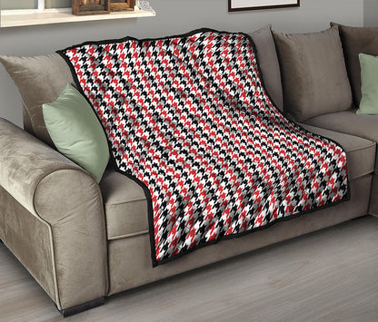 Red Black And White Houndstooth Print Quilt