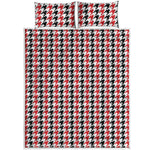 Red Black And White Houndstooth Print Quilt Bed Set