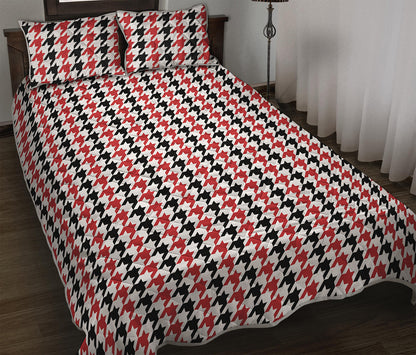 Red Black And White Houndstooth Print Quilt Bed Set
