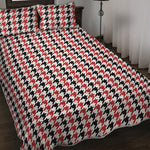 Red Black And White Houndstooth Print Quilt Bed Set