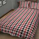 Red Black And White Houndstooth Print Quilt Bed Set