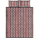 Red Black And White Houndstooth Print Quilt Bed Set