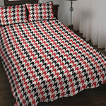 Red Black And White Houndstooth Print Quilt Bed Set