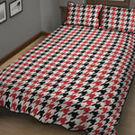 Red Black And White Houndstooth Print Quilt Bed Set