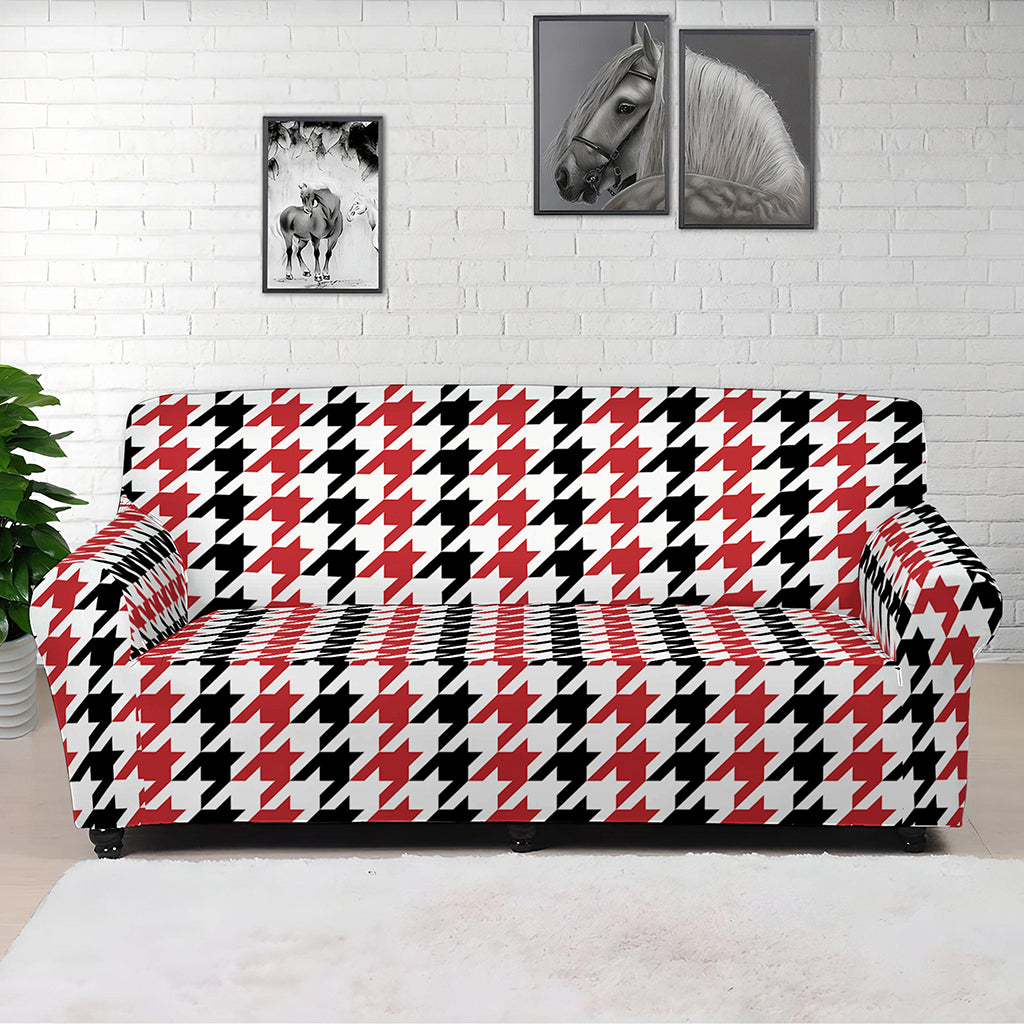 Red Black And White Houndstooth Print Sofa Cover