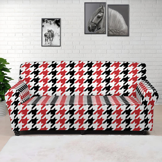 Red Black And White Houndstooth Print Sofa Cover