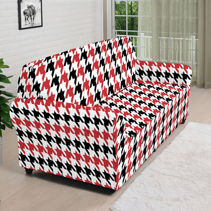 Red Black And White Houndstooth Print Sofa Cover