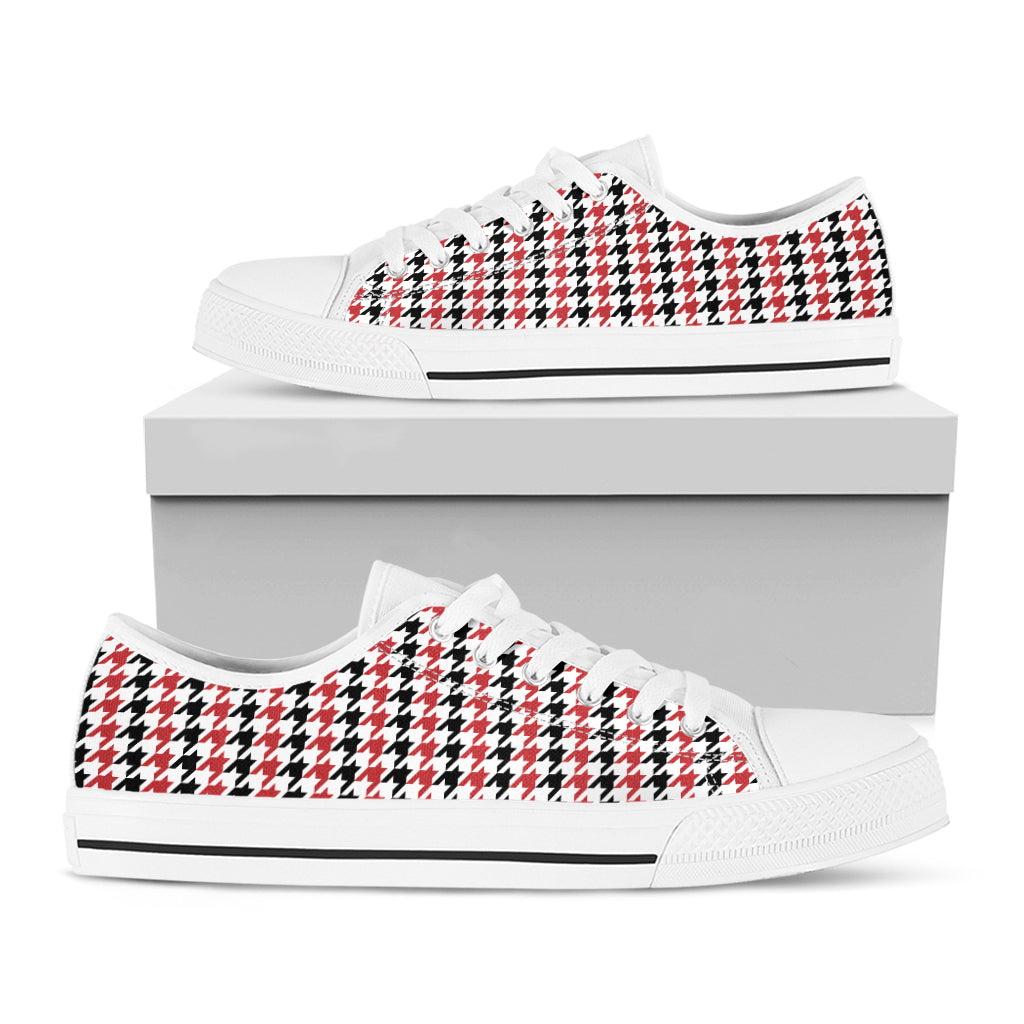 Red Black And White Houndstooth Print White Low Top Shoes
