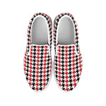 Red Black And White Houndstooth Print White Slip On Shoes