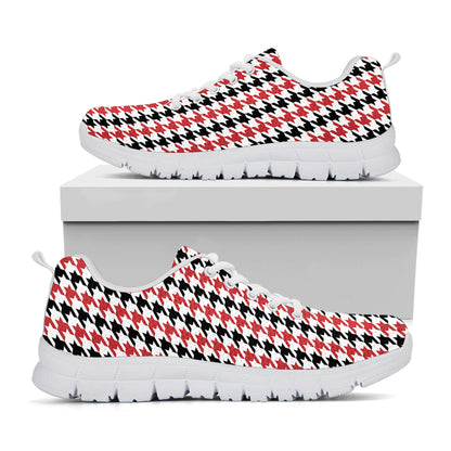Red Black And White Houndstooth Print White Sneakers