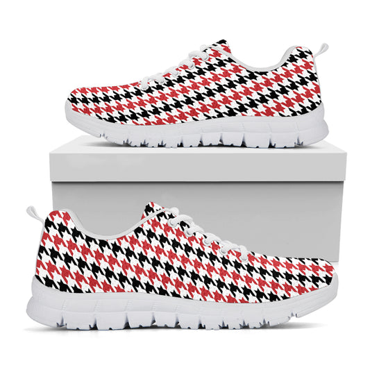 Red Black And White Houndstooth Print White Sneakers
