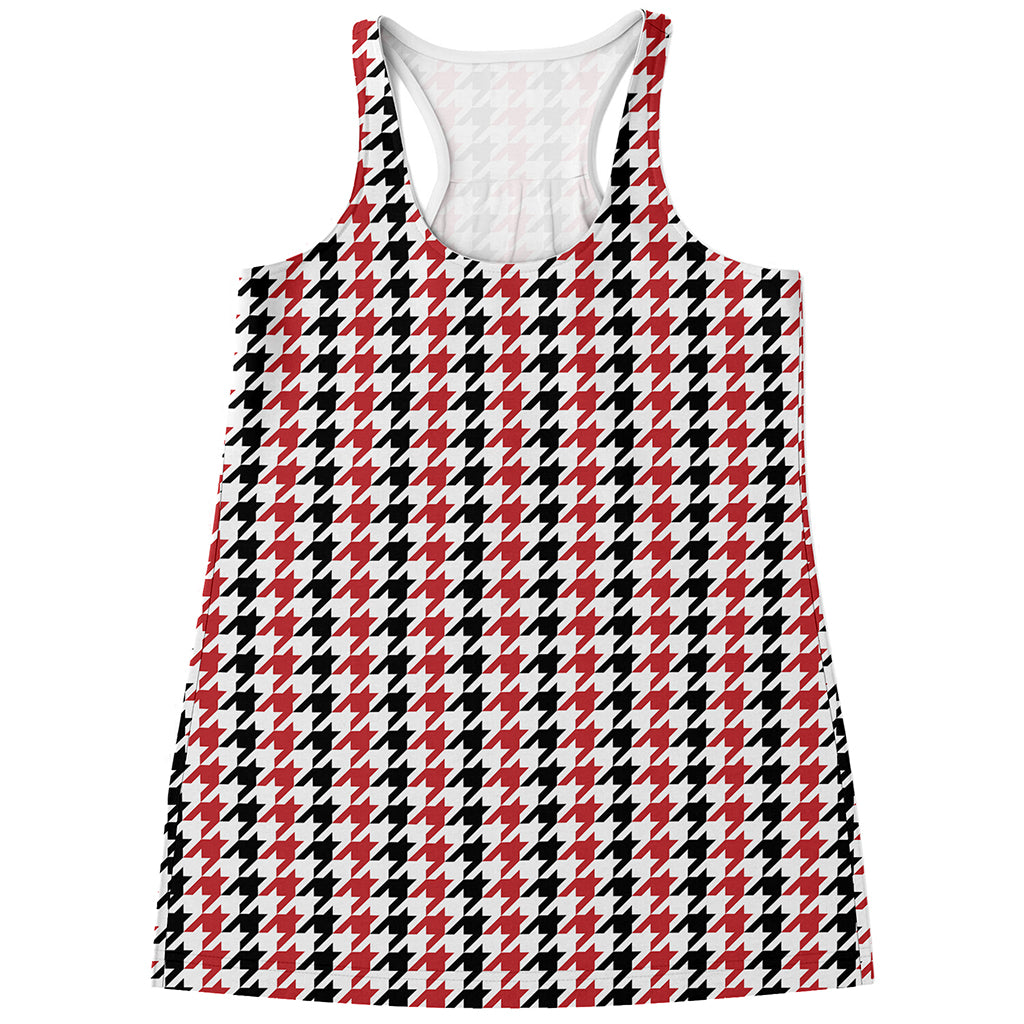 Red Black And White Houndstooth Print Women's Racerback Tank Top