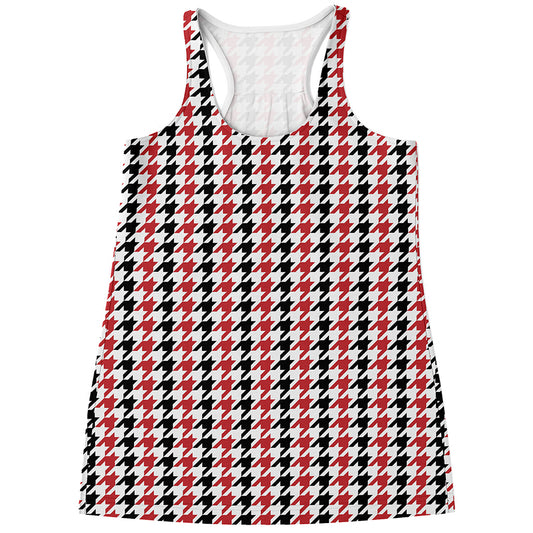 Red Black And White Houndstooth Print Women's Racerback Tank Top
