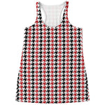 Red Black And White Houndstooth Print Women's Racerback Tank Top